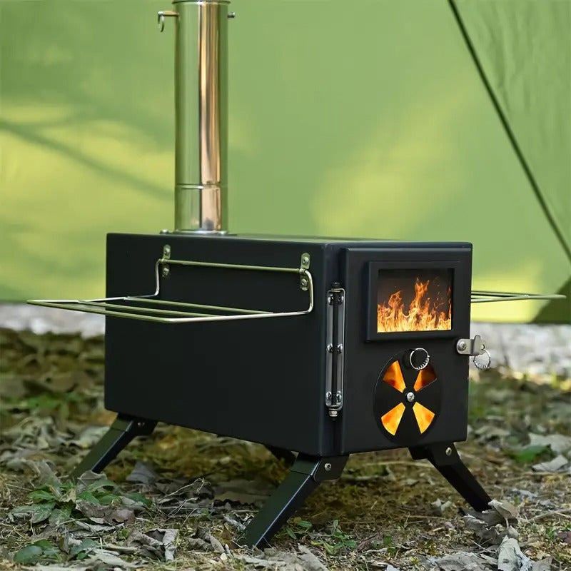Portable Foldable Wood Stove with 7 Chimneys Outdoor Grills - Tophatter Daily Deals