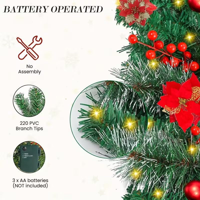 Lighted Christmas Wreath with Red Poinsettia Christmas - Tophatter Daily Deals