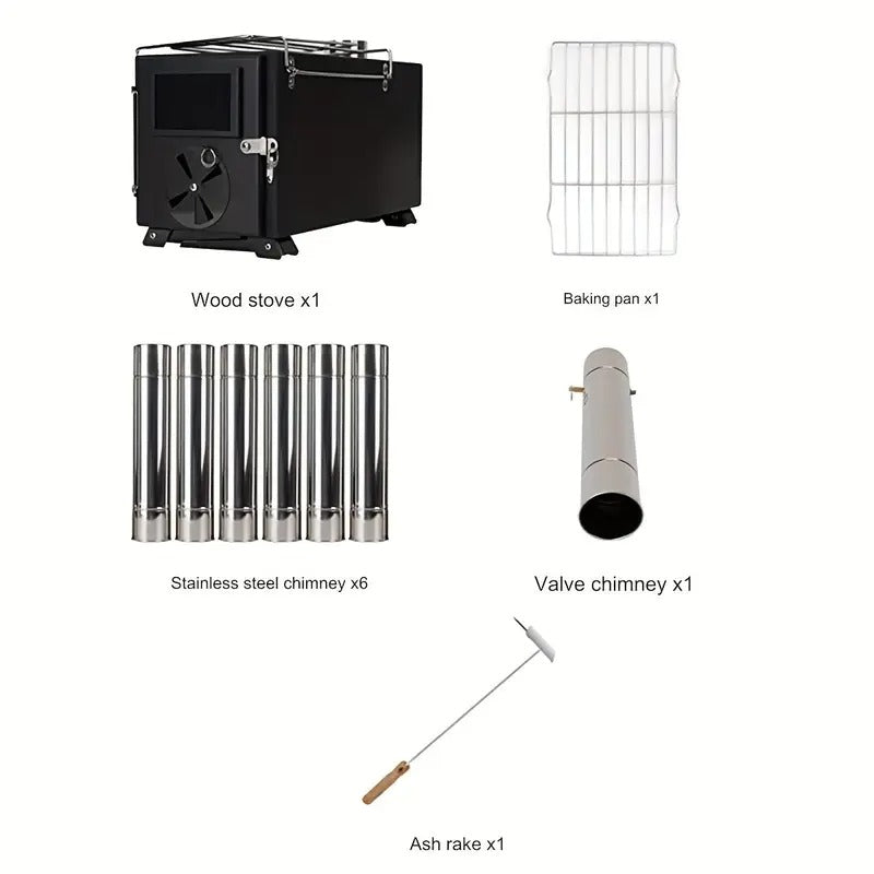Portable Foldable Wood Stove with 7 Chimneys Outdoor Grills - Tophatter Daily Deals