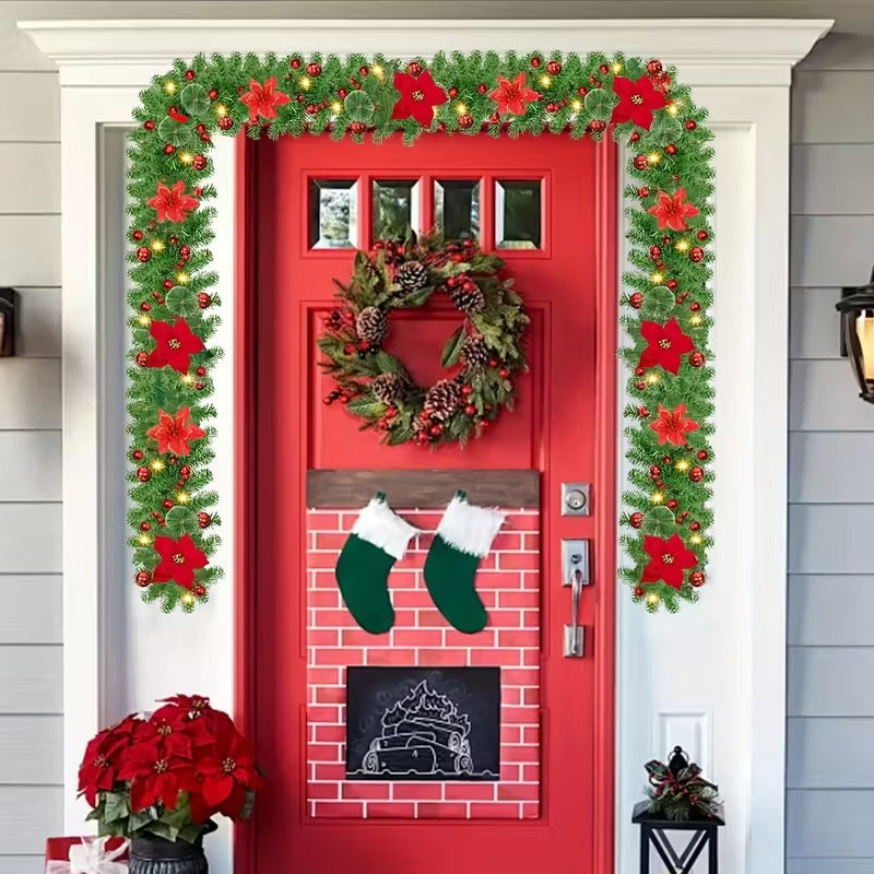 Lighted Christmas Wreath with Red Poinsettia Christmas - Tophatter Daily Deals