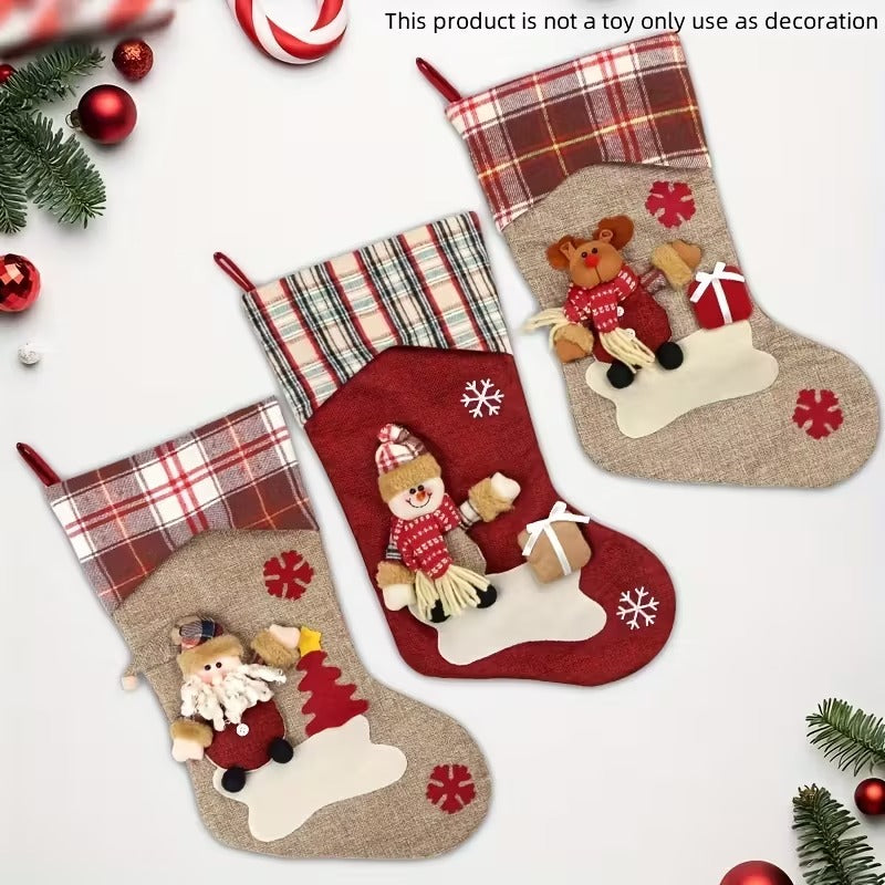 Classic Christmas Stocking Set Polyester Decor (3pcs) Christmas - Tophatter Daily Deals