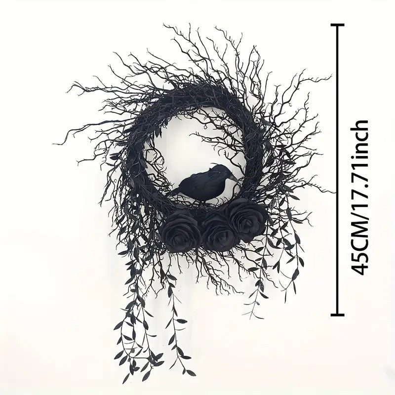 Halloween Wreath Crow & Dark Blue Roses Halloween - Tophatter Daily Deals