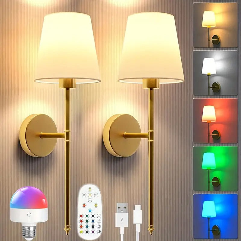 Battery Wall Sconces Set of 2 with Remote Lighting Accessories - Tophatter Daily Deals