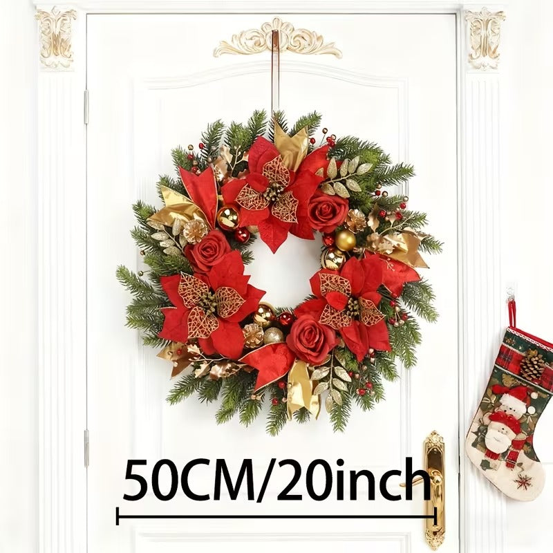 Front Door Christmas Wreath with Red Flowers - Tophatter Daily Deals