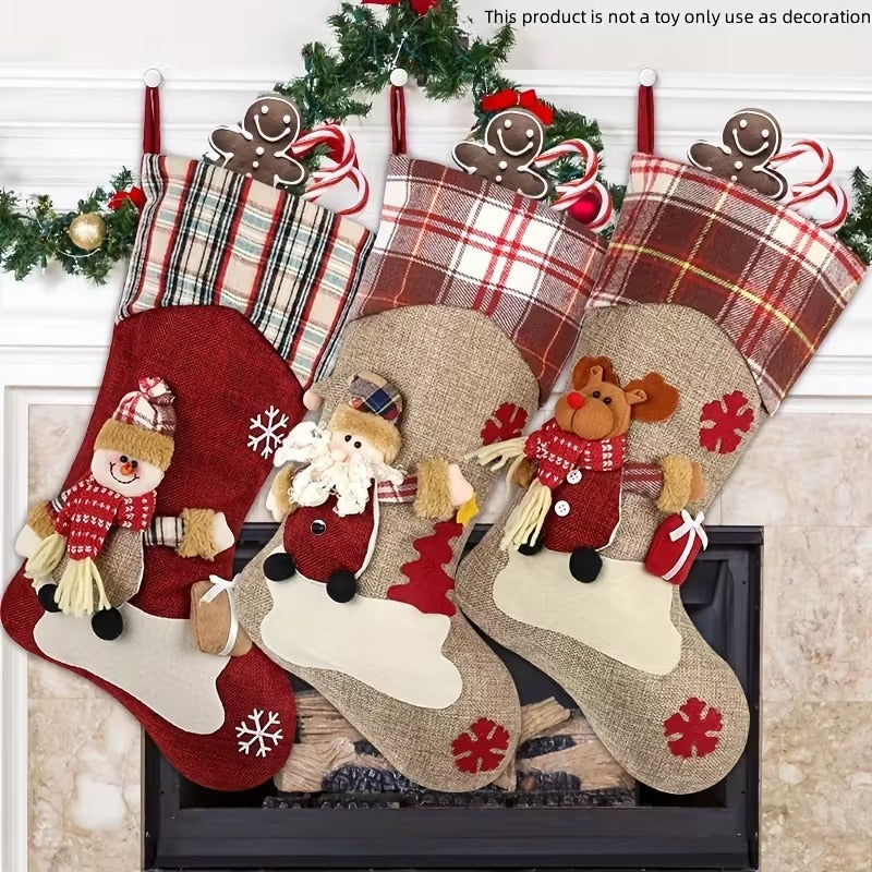 Classic Christmas Stocking Set Polyester Decor (3pcs) Christmas - Tophatter Daily Deals