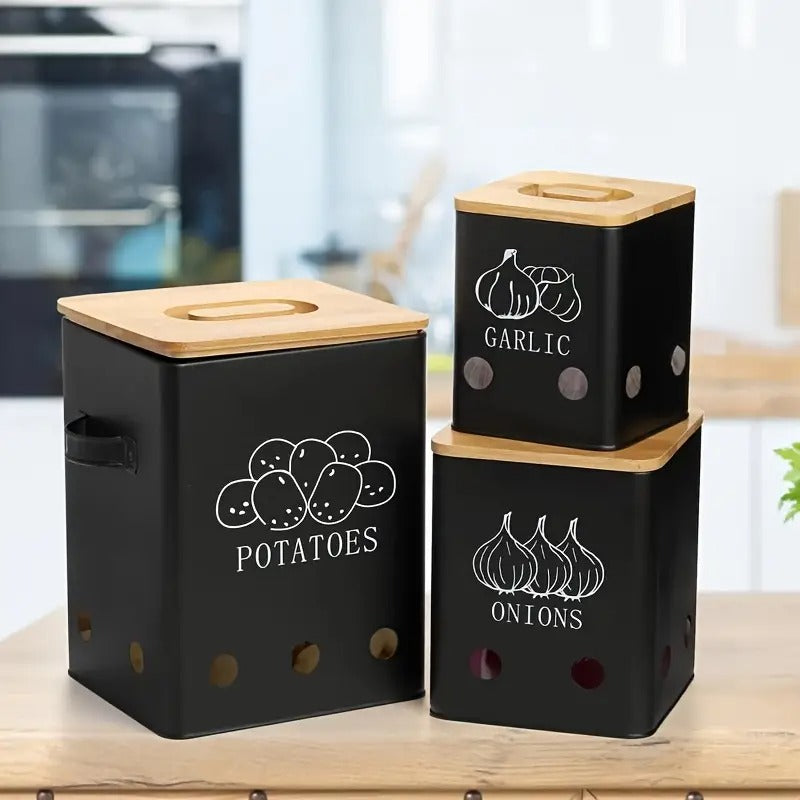Vegetable Storage Containers with Bamboo Lids (3pcs) - Tophatter Daily Deals