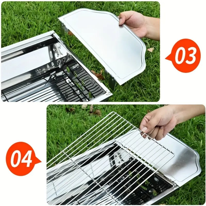 Portable Foldable Stainless Steel Grill for Outdoor Use Outdoor Grills - Tophatter Daily Deals