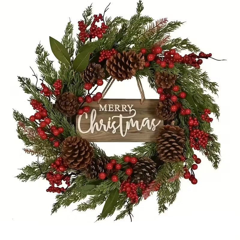 Farmhouse Christmas Wreath with Pine Cones & Berries Christmas - Tophatter Daily Deals