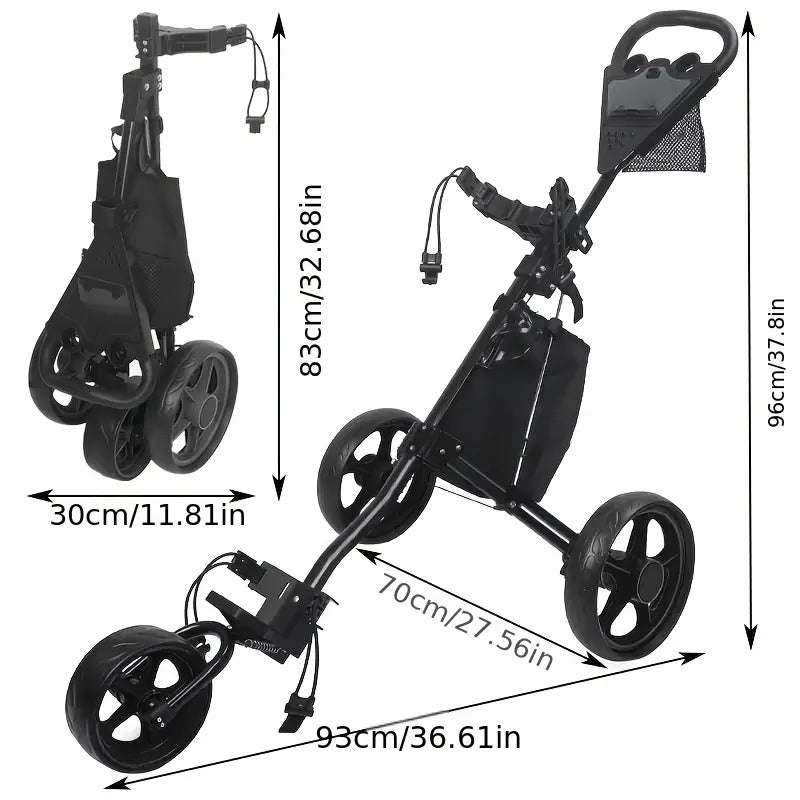 Quick-Fold 3-Wheel Golf Push Cart Black Sports & Fitness > Golf > Golf Accessories - Tophatter Daily Deals