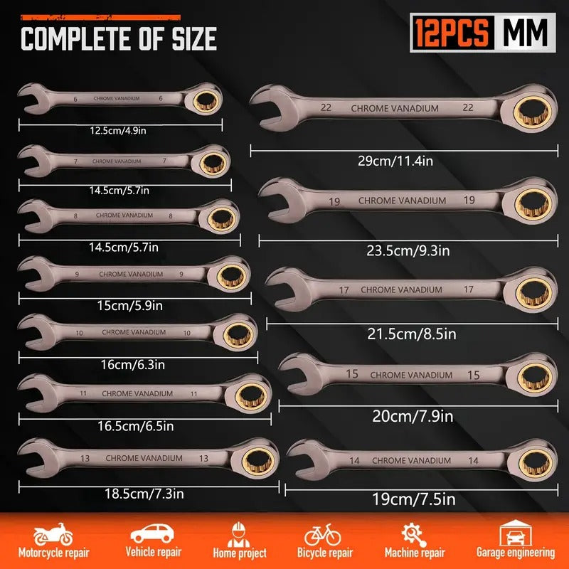 12pcs Ratcheting Wrench Set Metric & SAE Auto Accessories > Tools - Tophatter Daily Deals