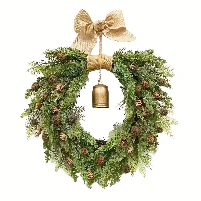 Norfolk Pine Christmas Wreath with Bells and Ribbon Christmas - Tophatter Daily Deals