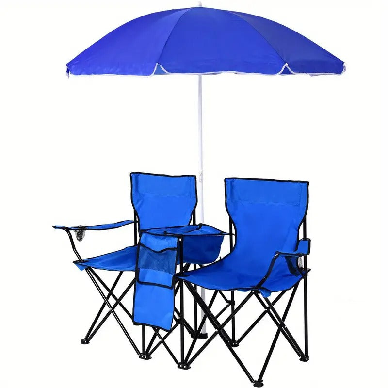 Double Camping Chair with Umbrella and Cooler Folding Chairs & Stools - Tophatter Daily Deals
