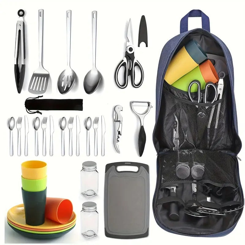 Camping Cooking Set Outdoor Kitchen Utensils (31pcs) Camp Cooking - Tophatter Daily Deals