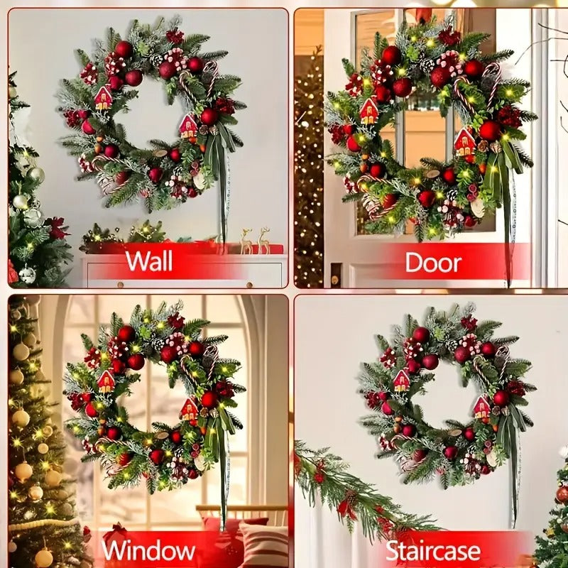 Christmas Wreath with Red Berries, Pine Cones & Candy Accents Christmas - Tophatter Daily Deals
