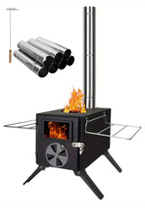 Iron Portable Camping Wood Stove with Chimney Outdoor Grills - Tophatter Daily Deals