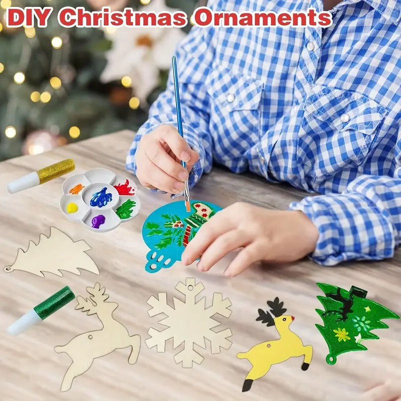 DIY Wooden Christmas Tree Ornaments Craft Set (60pcs) Christmas - Tophatter Daily Deals
