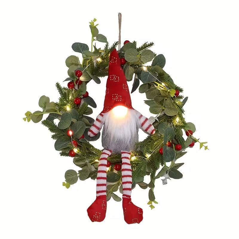 Christmas Gnome Wreath LED Wall Hanging Decor Christmas - Tophatter Daily Deals