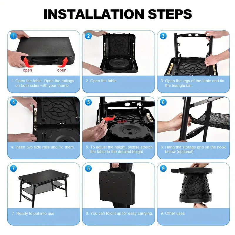 Retractable Folding Table and Adjustable Stool Set Outdoor Recreation > Camping > Camp Furniture - Tophatter Daily Deals
