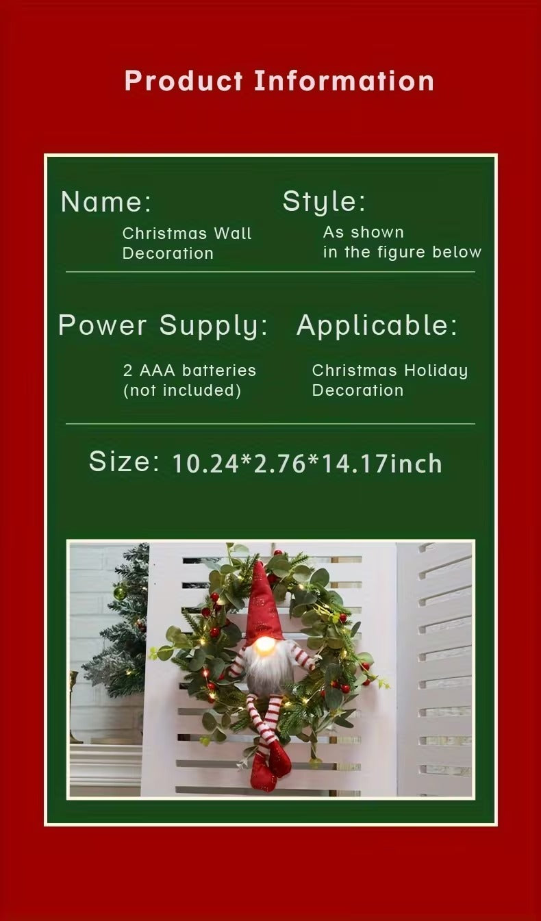 Christmas Gnome Wreath LED Wall Hanging Decor Christmas - Tophatter Daily Deals