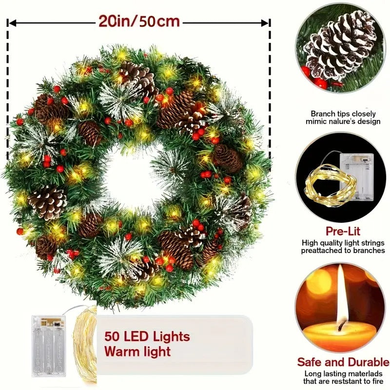 Christmas Wreath Pre-Lit Pine Cone LED Decoration Christmas - Tophatter Daily Deals