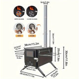 Iron Portable Camping Wood Stove with Chimney Outdoor Grills - Tophatter Daily Deals
