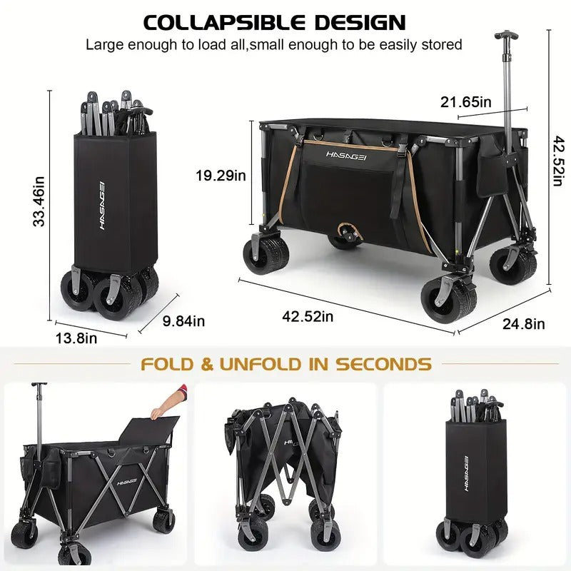 Folding Utility Wagon with Large Wheels Outdoor Recreation > Camping > Camp Furniture - Tophatter Daily Deals