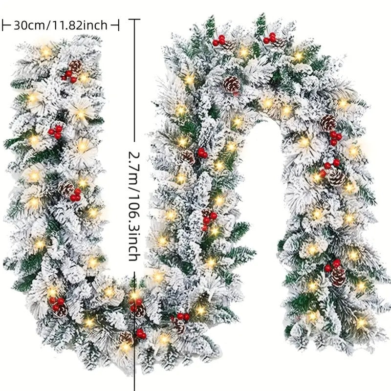 Faux Vine Garland with 50 LED Lights & Red Berries Christmas - Tophatter Daily Deals