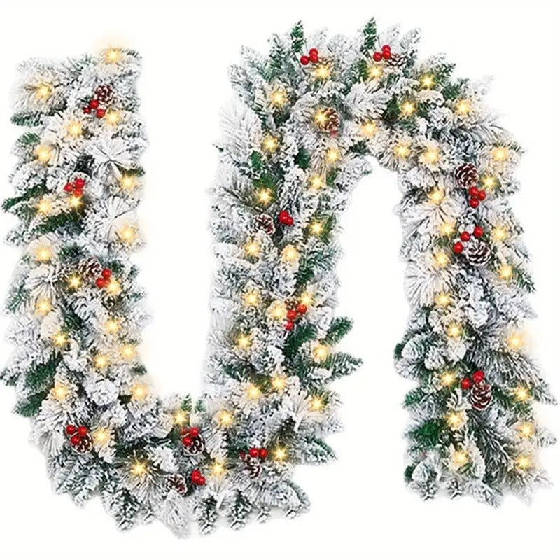 Faux Vine Garland with 50 LED Lights & Red Berries Christmas - Tophatter Daily Deals