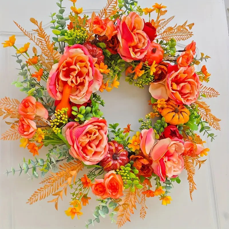 Pumpkin & Peony Halloween Wreath Halloween - Tophatter Daily Deals