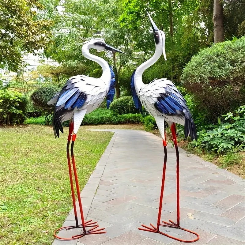 Crane Statues Iron Garden Decor (2pcs) Lawn Ornaments & Garden Sculptures - Tophatter Daily Deals