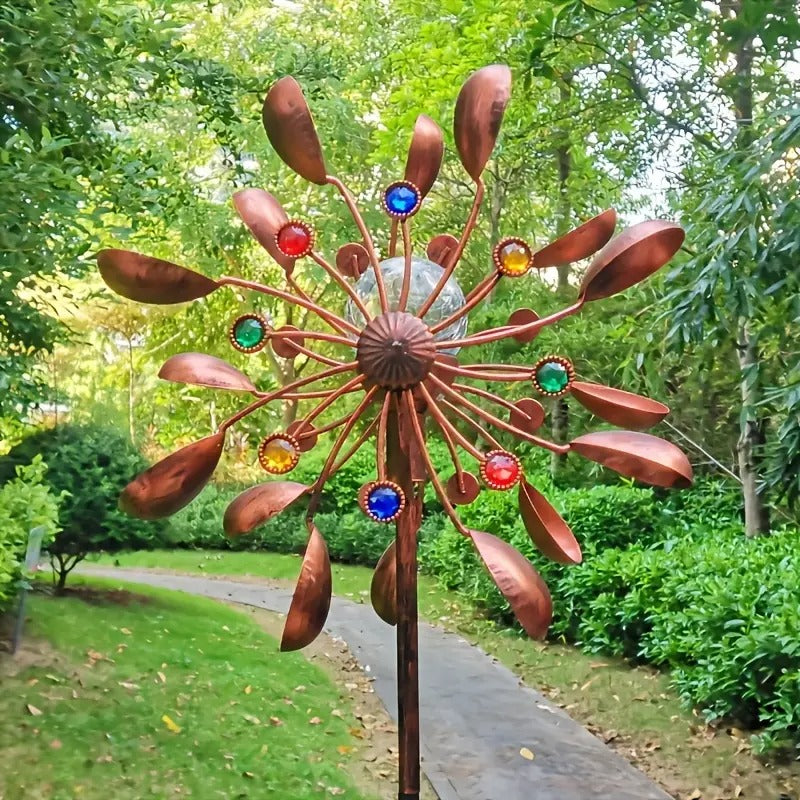 Solar Powered Metal Wind Spinner with LED Lights Outdoor & Garden Decor - Tophatter Daily Deals