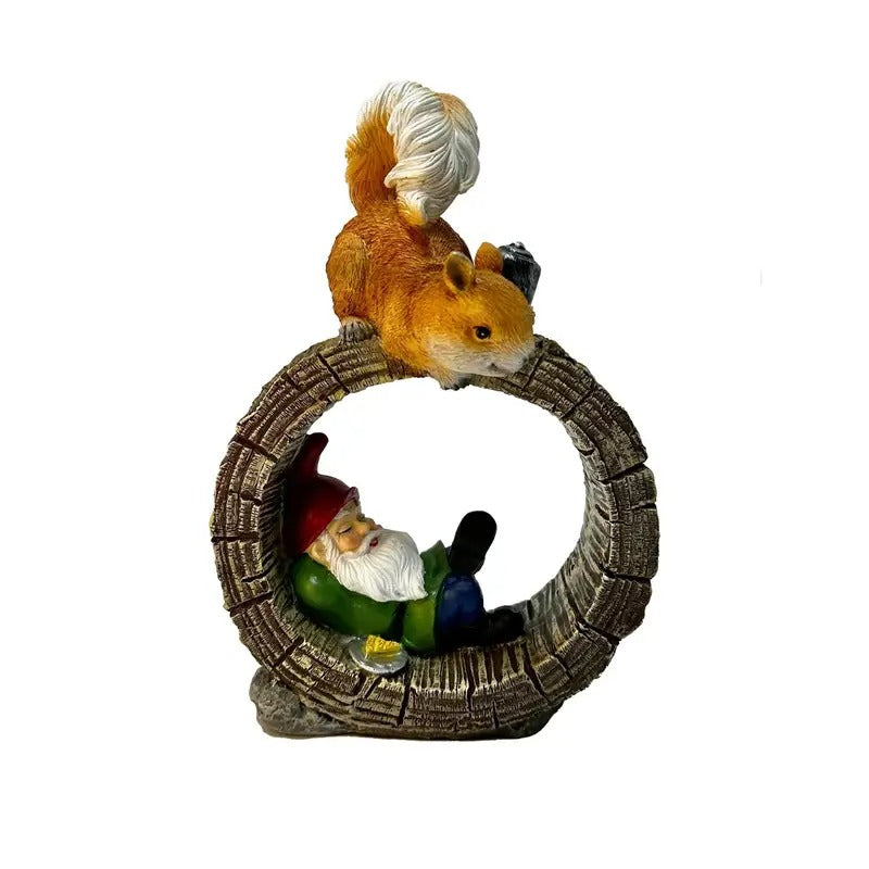 Solar Squirrel Elf Garden Statue Light with Wireless Charging Lawn Ornaments & Garden Sculptures - Tophatter Daily Deals