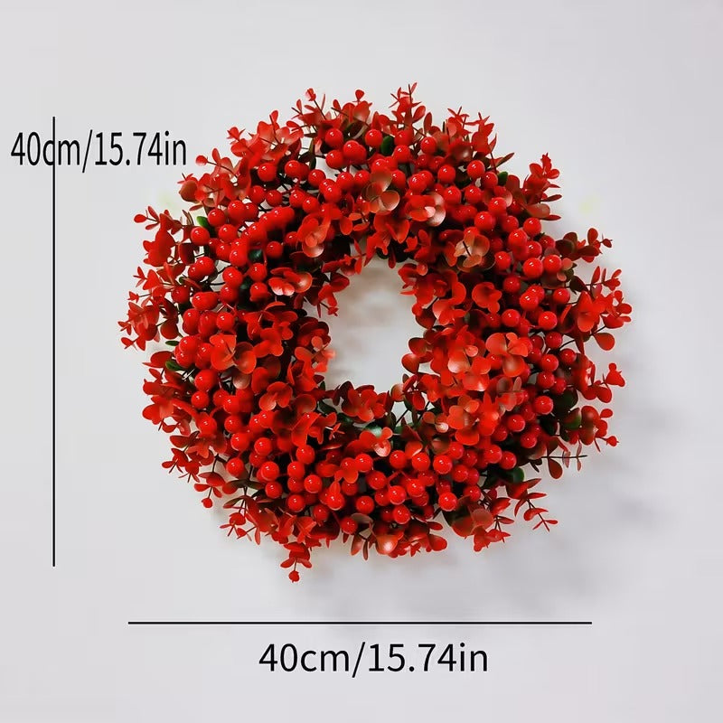 Red Berry & Eucalyptus Christmas Wreath Door Decoration Christmas - Tophatter Daily Deals