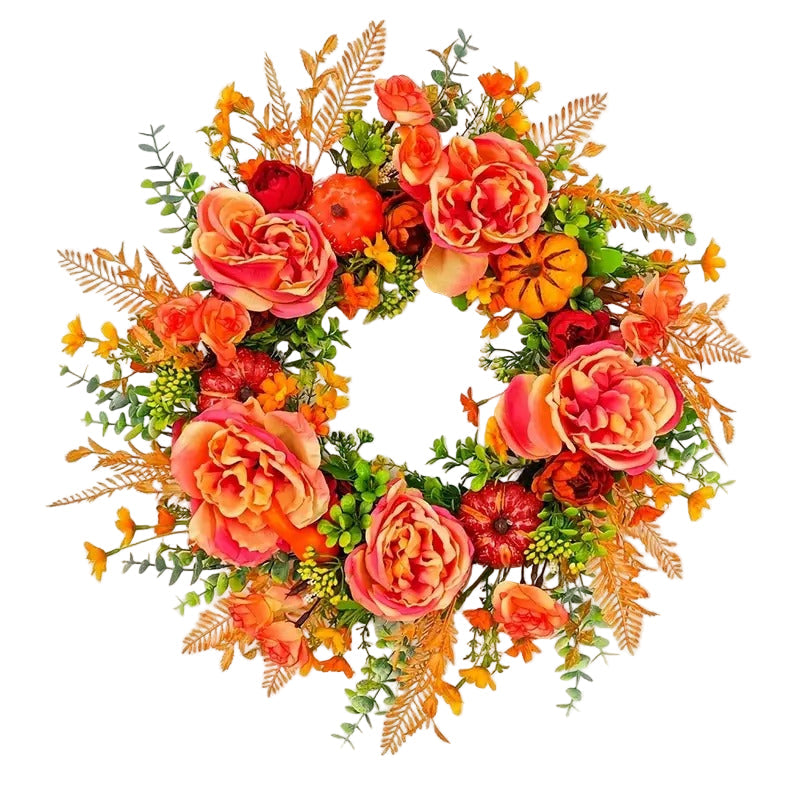 Pumpkin & Peony Halloween Wreath Halloween - Tophatter Daily Deals