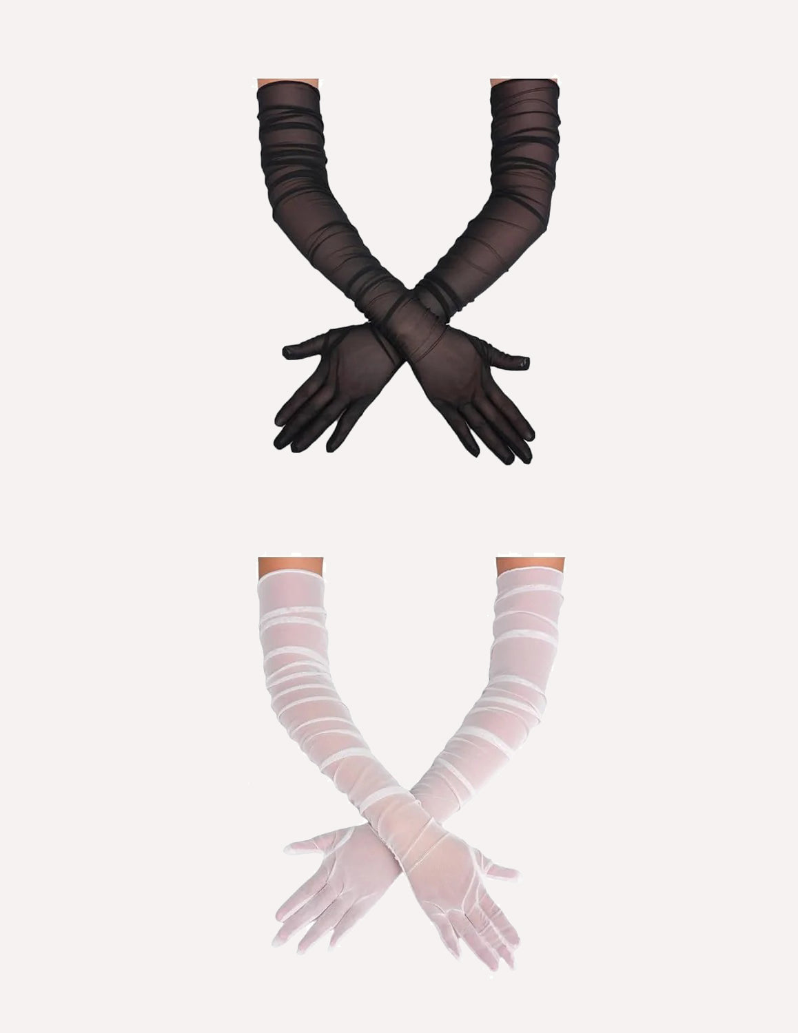 1920s Long Sheer Gloves Tulle Mesh Gloves White+Black One Size Accessories - Tophatter Daily Deals