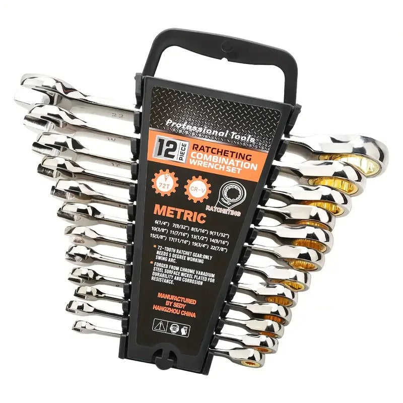 12pcs Ratcheting Wrench Set Metric & SAE Auto Accessories > Tools - Tophatter Daily Deals