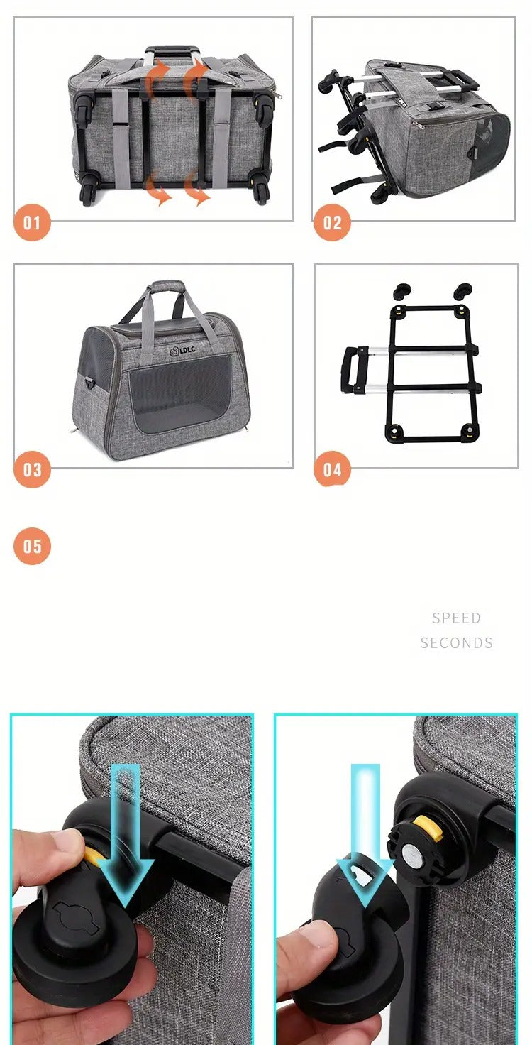 2-in-1 Cat Carrier with Wheels and Handle Pet Carriers & Crates - Tophatter Daily Deals