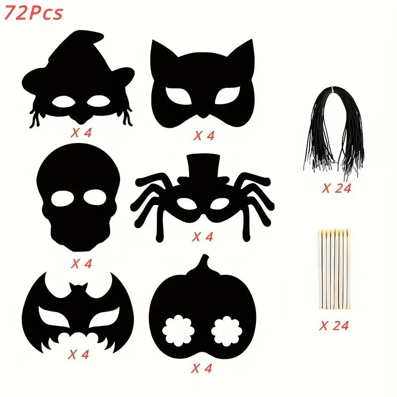 Halloween Scratch Art Mask Set (72pcs) Halloween - Tophatter Daily Deals