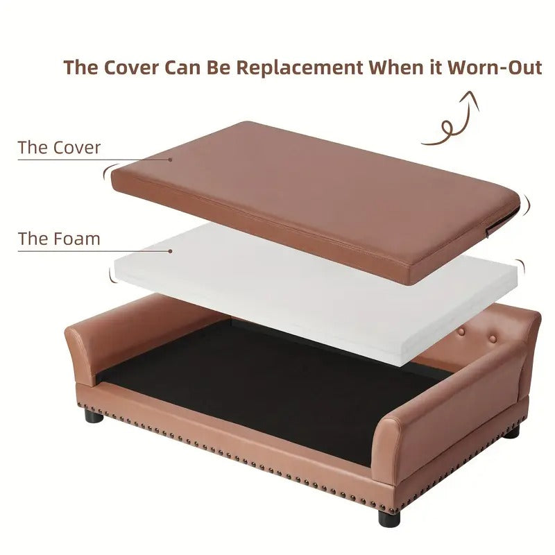 Leather Large Dog Sofa Lounge with Cushion Pet Beds - Tophatter Daily Deals