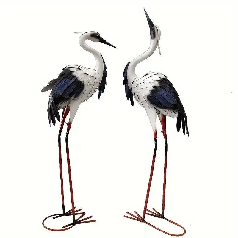 Crane Statues Iron Garden Decor (2pcs) Lawn Ornaments & Garden Sculptures - Tophatter Daily Deals