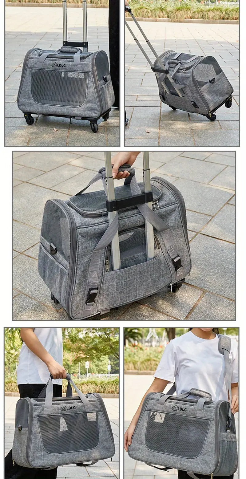 2-in-1 Cat Carrier with Wheels and Handle Pet Carriers & Crates - Tophatter Daily Deals
