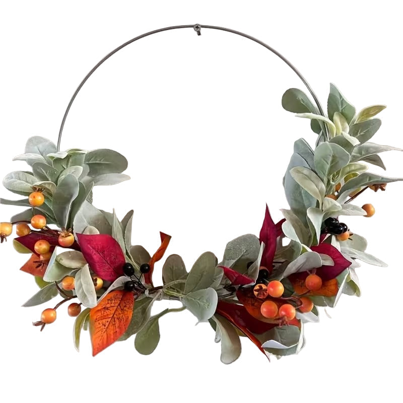 Autumn Floral Wreath Red & Golden Berries Christmas - Tophatter Daily Deals
