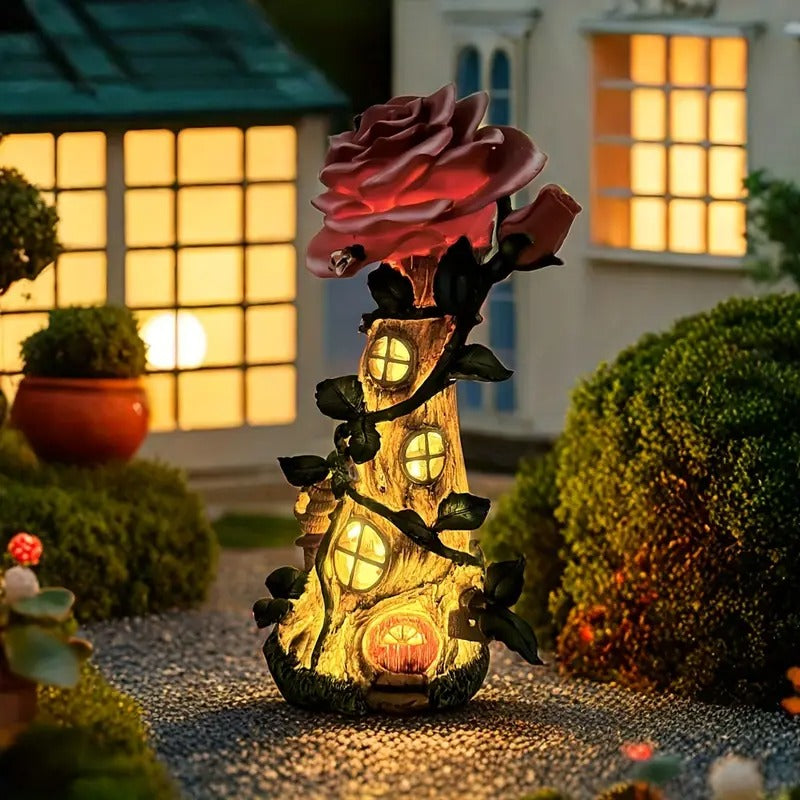 Rose House Solar Light Outdoor Resin Decoration Lawn Ornaments & Garden Sculptures - Tophatter Daily Deals