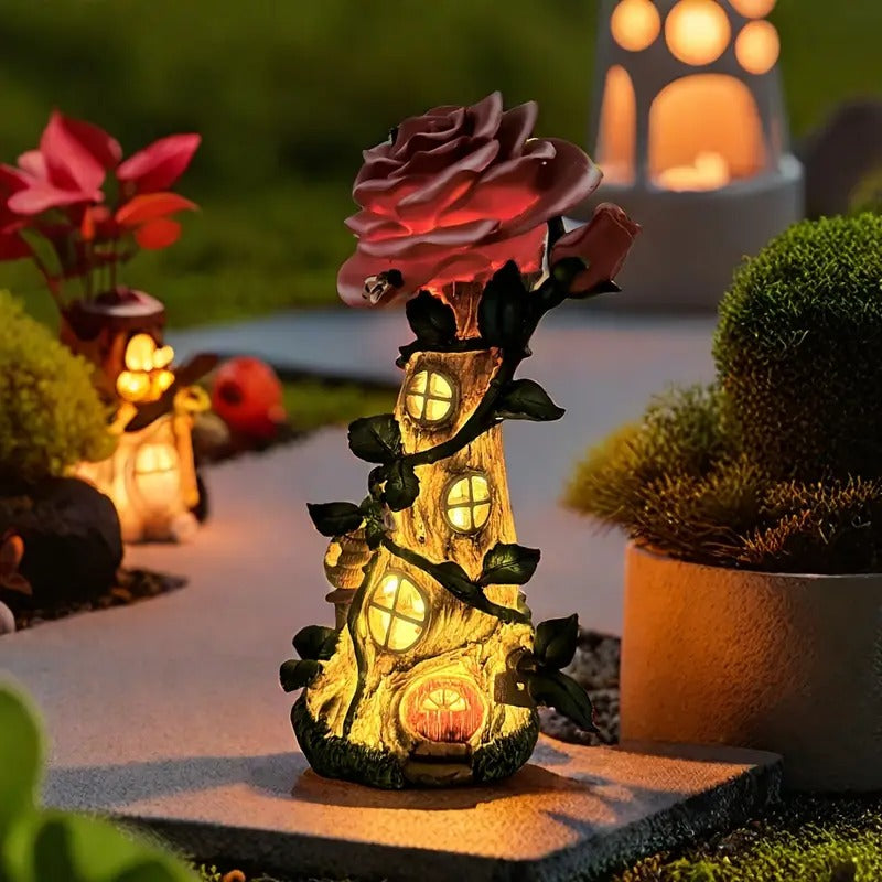 Rose House Solar Light Outdoor Resin Decoration Lawn Ornaments & Garden Sculptures - Tophatter Daily Deals