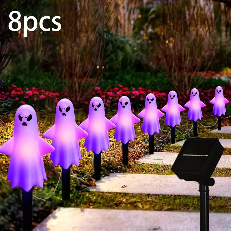 Solar Halloween Ghost Lights 8 LED Outdoor Decor Halloween - Tophatter Daily Deals