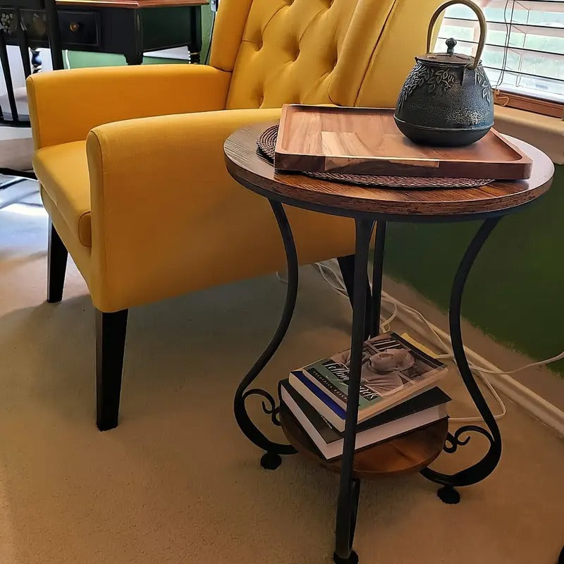 Retro Round Side Table with Bookshelf Storage End Tables - Tophatter Daily Deals