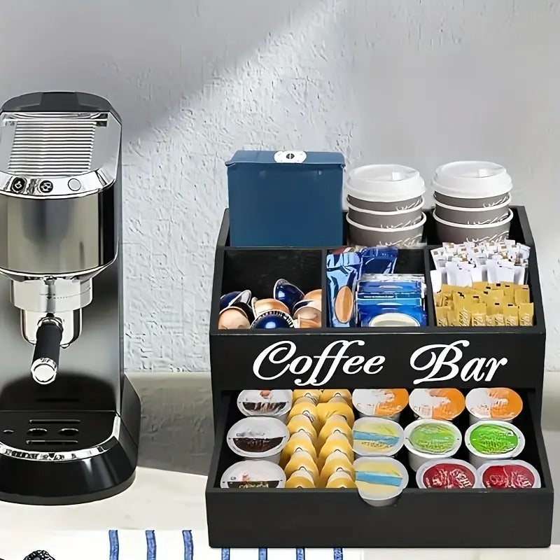 Wood Coffee Station Organizer with Drawer Kitchen Cabinets - Tophatter Daily Deals