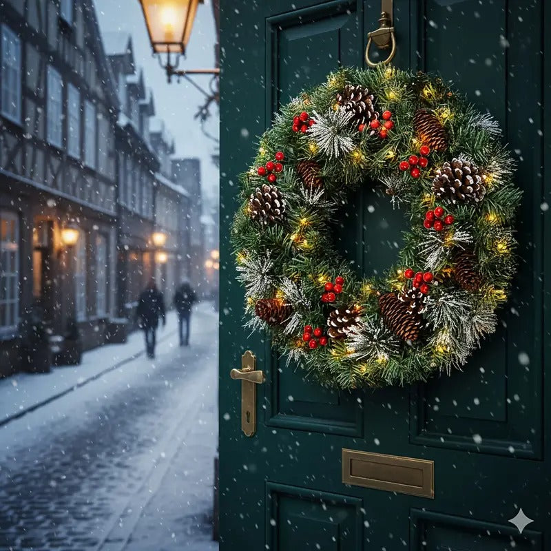 Christmas Wreath Pre-Lit Pine Cone LED Decoration Christmas - Tophatter Daily Deals