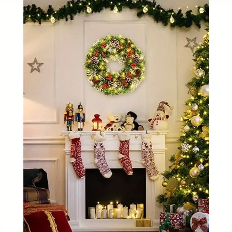 Christmas Wreath Pre-Lit Pine Cone LED Decoration Christmas - Tophatter Daily Deals