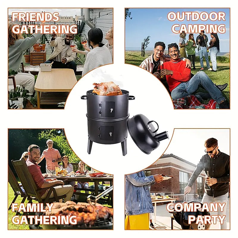 Charcoal BBQ Smoker Cast Iron Grill with Lid Outdoor Grills - Tophatter Daily Deals